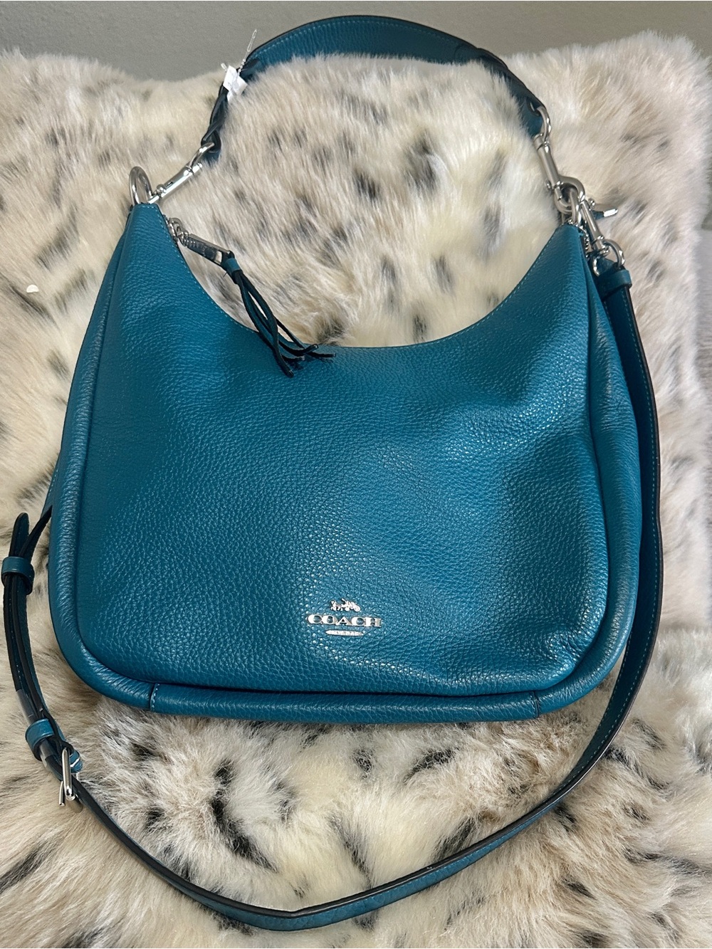 NWT Jules Hobo Teal Pebbled Leather Shoulder Bag with Silver Hardware:C9190